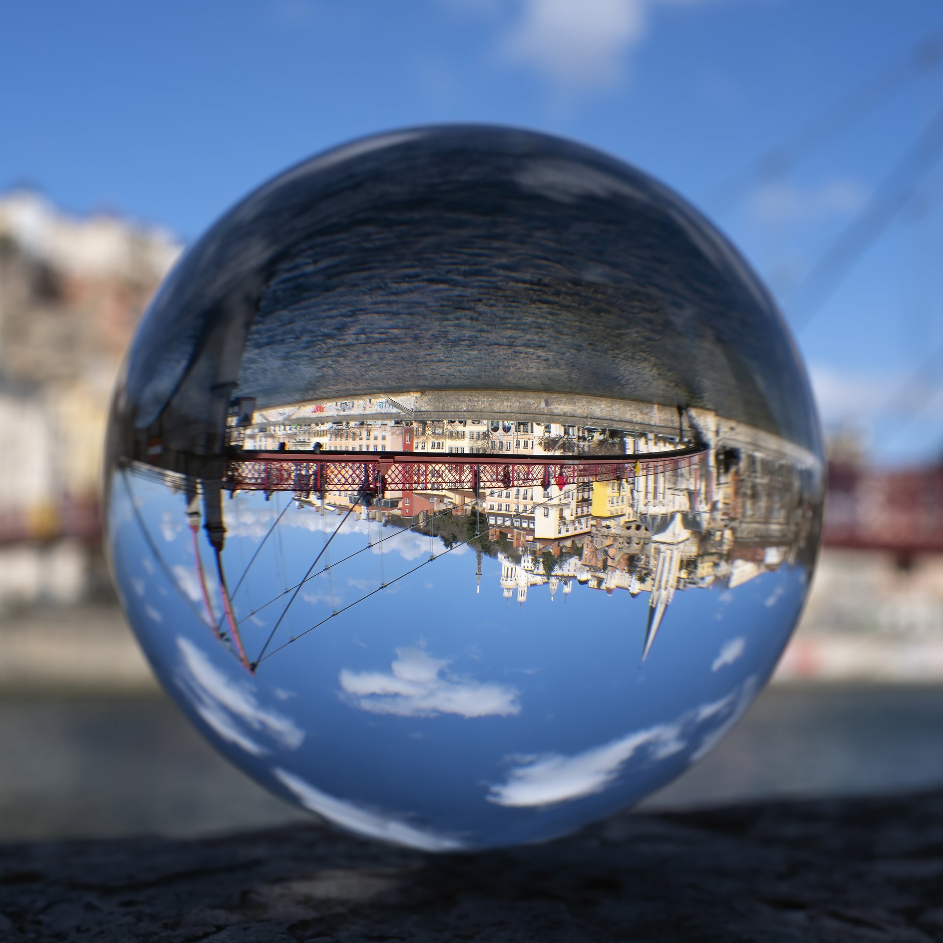 View of a city through a crystal ball.